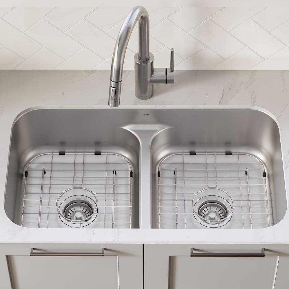 Premier 32-inch Satin Stainless Steel Double Bowl Undermount Sink