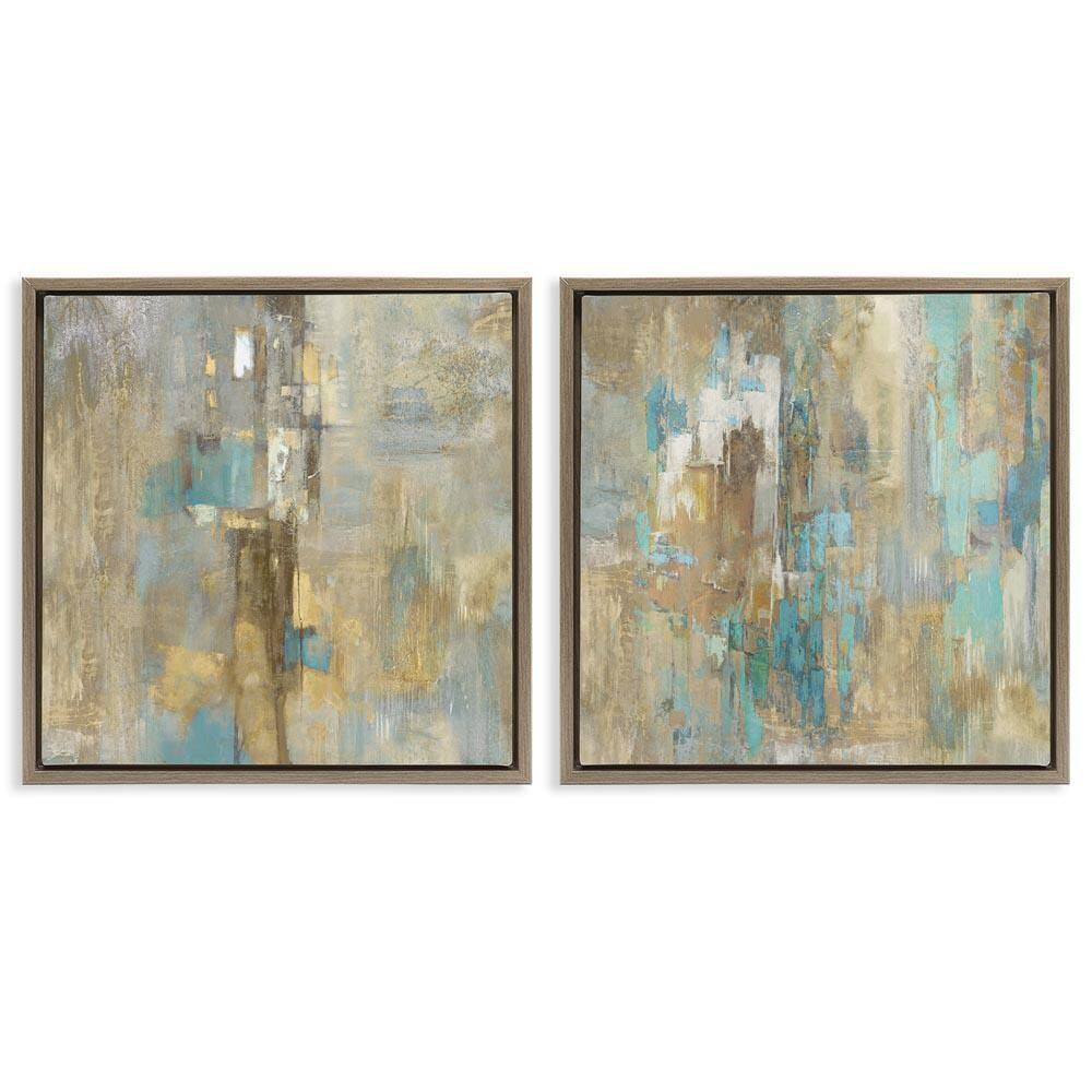 Blue and Rustic Gold Composition by Justin Turner 2-Pieces Brown Floater Frame Nature Graphic Art Print 25 in. x 25 in. price history on PriceWatchPro