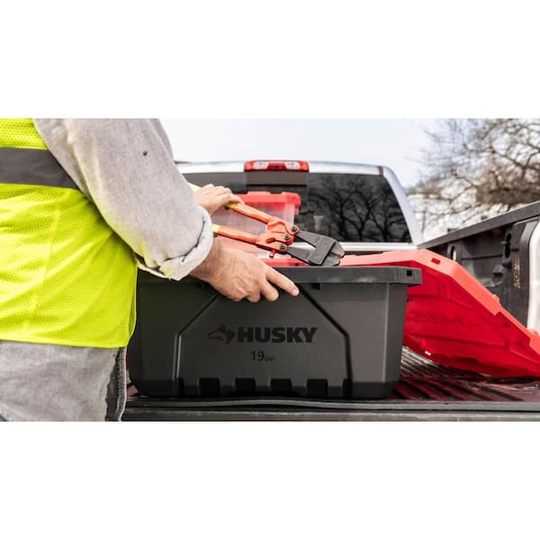 19 Gal. Pro Grip Storage Tote in Black with Red Lid