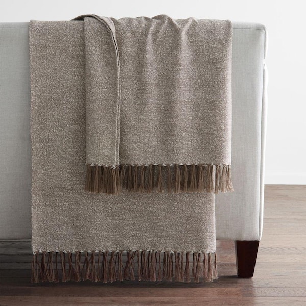 Company Cotton Yarn-Dyed Fringe Brown Throw Blanket