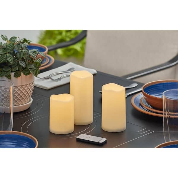 Hampton Bay 3-Piece Set of Ivory LED Candles with Soft Glow Flicker 3 in. x 4 in., 3 in. x 5 in. and 3 in. x 6 in.