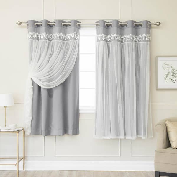 Grey Fringed Border Solid Grommet Room Darkening Curtain - 52 in. W x 63 in. L (Set of 2)