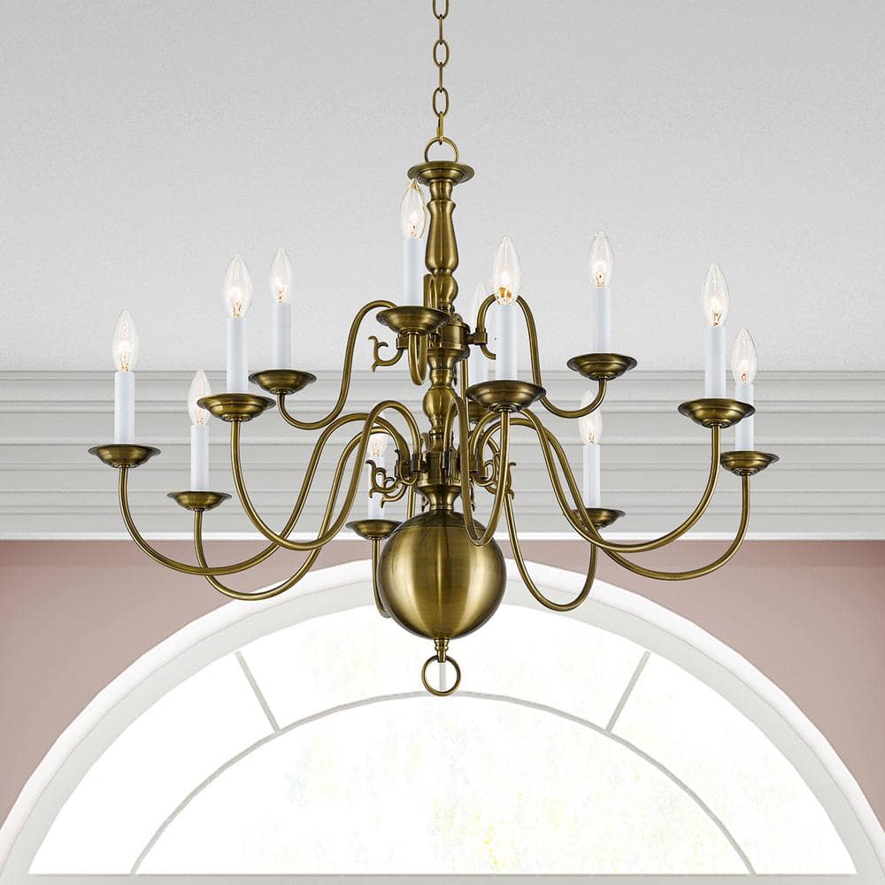 Antique Brass 12-Light Traditional Candle Chandelier