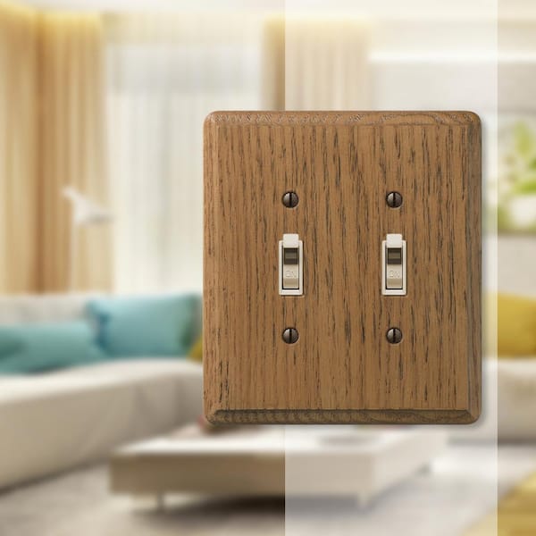 Contemporary 2 Gang Toggle Wood Wall Plate - Medium Oak