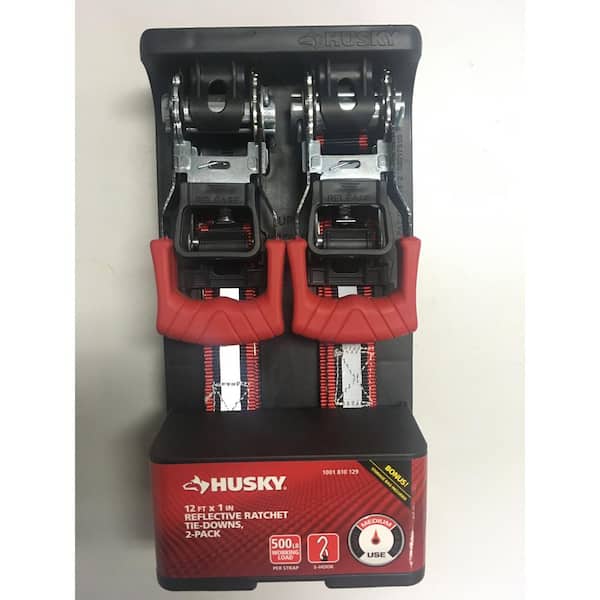 Husky 1 in. x 12 ft. H Strength Reflective Straps Ratchet Tie Down QP 48 ( 2-Pack )