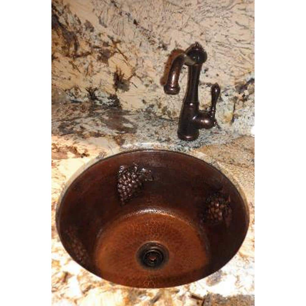 16" Round Hammered Copper Bar Sink with Grapes Design