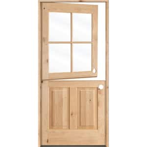 36 in. x 80 in. Farmhouse Knotty Alder Left-Hand/Inswing 4-Lite Clear Glass Unfinished Dutch Wood Prehung Front Door