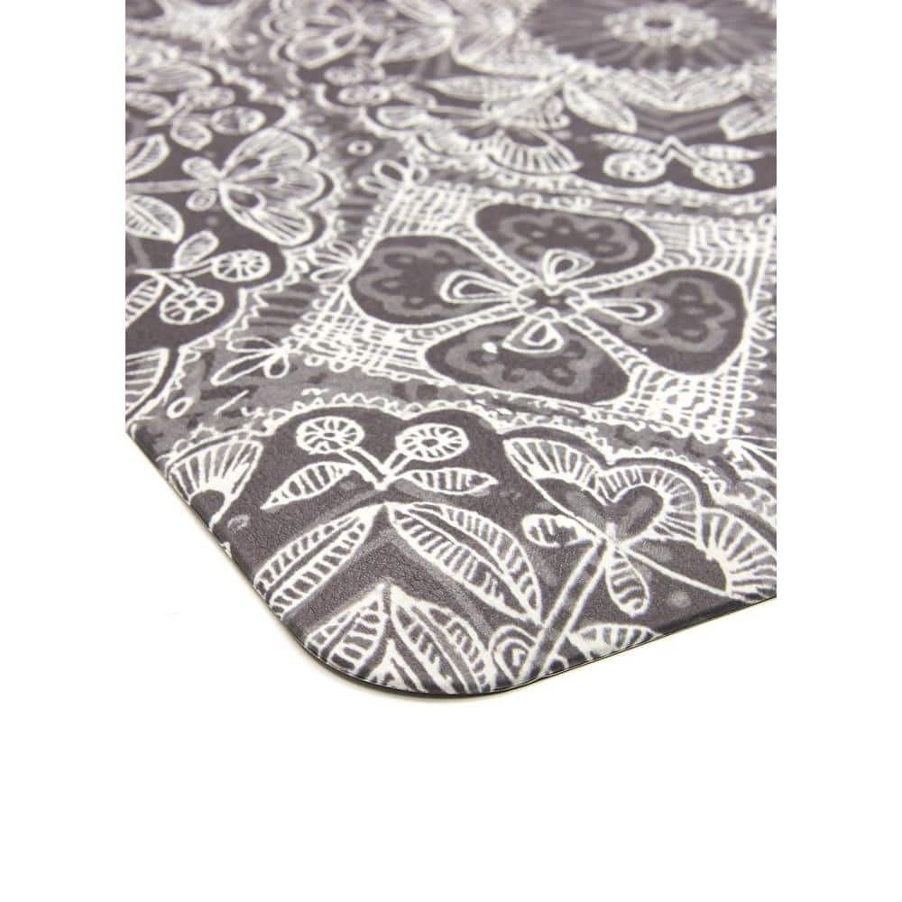 Gray PVC Rectangular Anti-Fatigue Comfort Mat with Floral Mandalas