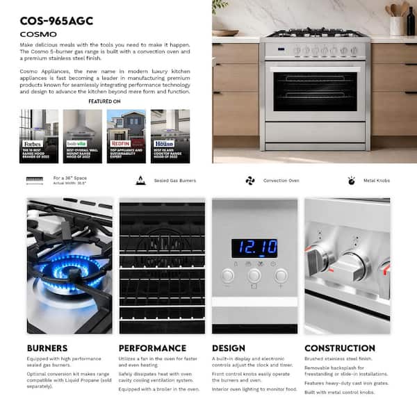 Cosmo 36 in. Nebula Collection 4.4 cu. ft. Gas Range, 5-Burners