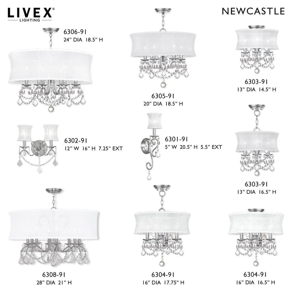 Newcastle Brushed Nickel 5-Light Chandelier with Crystal Drops and Silk Shade