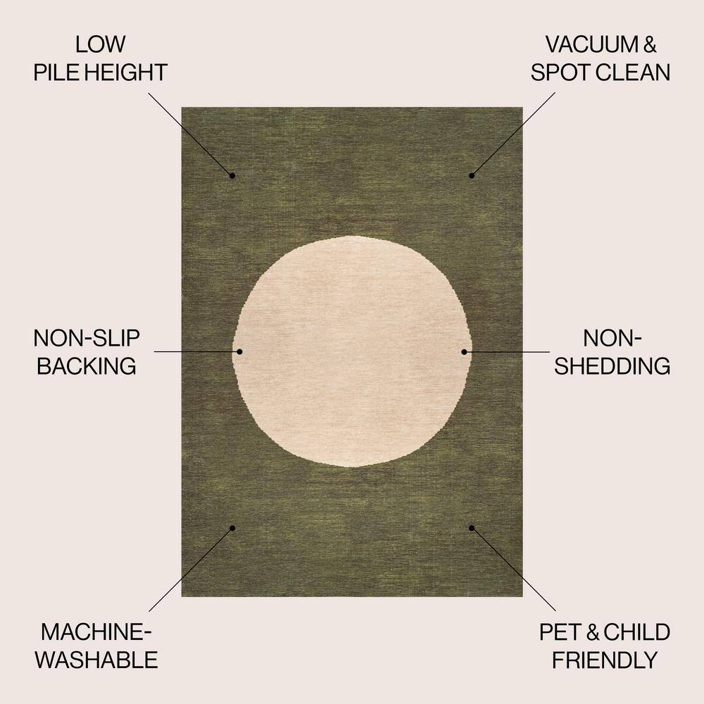 Cirkel Cream and Olive Geometric 4' x 6' Washable Rug