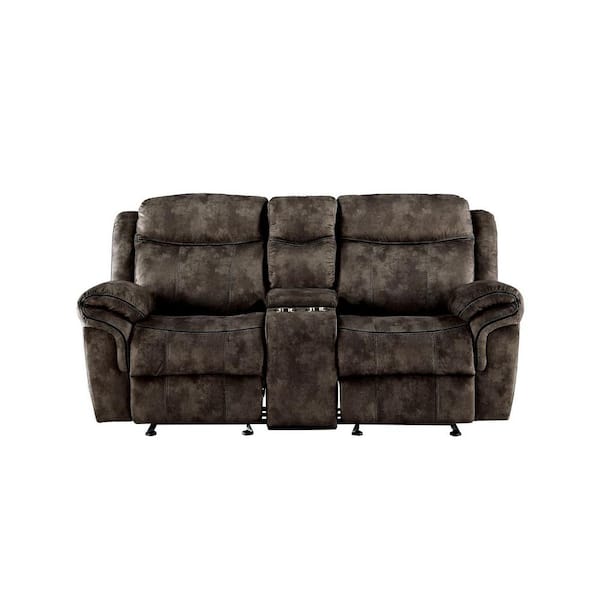 Furniture of America Dacious 81.25 in. Gray and Black Faux Leather 2-Seat Loveseat with Cup Holders and USB Charger