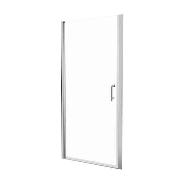 VANITYFUS 34 to 35-3/8 in. W. x 72 in. H Pivot Semi-Frameless Shower Door in Chrome Finish with SGCC Certified Clear Glass