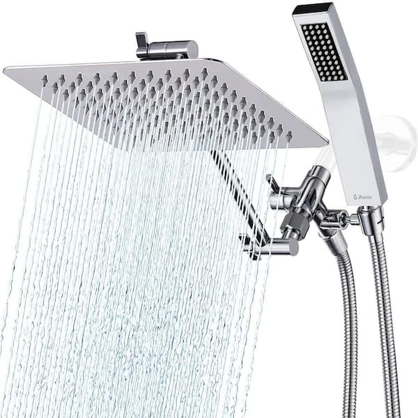 8 in. 6-Piece Metal Shower Headset, Rainfall Head, Handheld Wand, Extension Arm, Diverter, Mounting Hardware, in Chrome