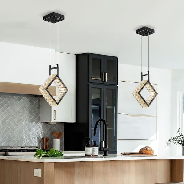 ZHLWIN Home Lighting 12W 1-Light Black Square Modern Led Crystal