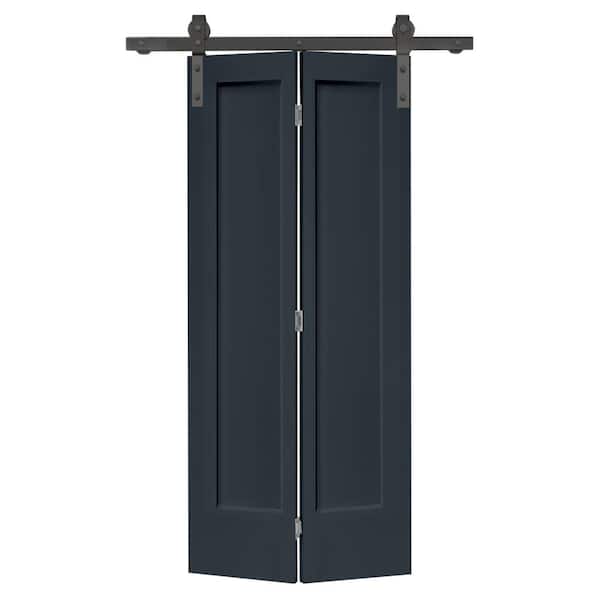 CALHOME 24 in. x 80 in. 1 Panel Shaker Charcoal Gray Painted MDF Composite Bi-Fold Barn Door with Sliding Hardware Kit