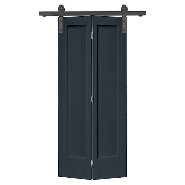 CALHOME 30 in. x 80 in. 1 Panel Shaker Charcoal Gray Painted MDF Composite Bi-Fold Barn Door with Sliding Hardware Kit