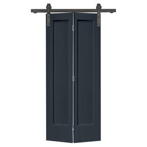 36 in. x 80 in. 1 Panel Shaker Charcoal Gray Painted MDF Composite Bi-Fold Barn Door with Sliding Hardware Kit