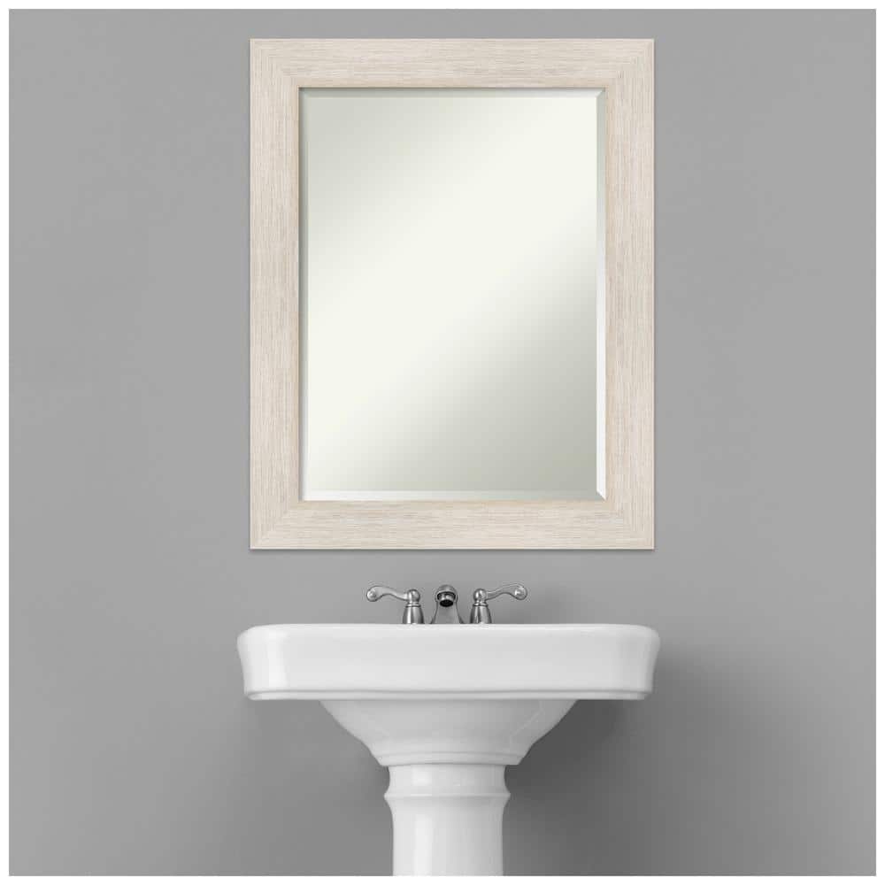 Hardwood Whitewash Rectangular Bathroom Vanity Mirror 23 x 29 inches