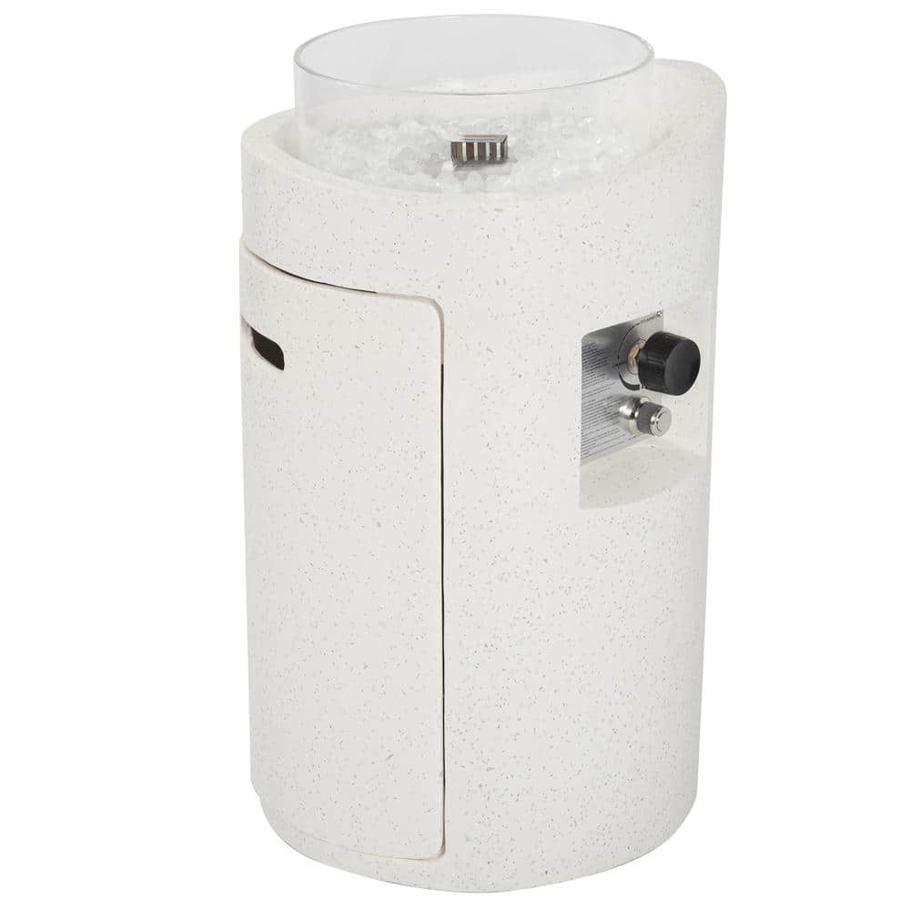 Outdoor White Column Concrete Gas Propane Fire Pits Table with Lid