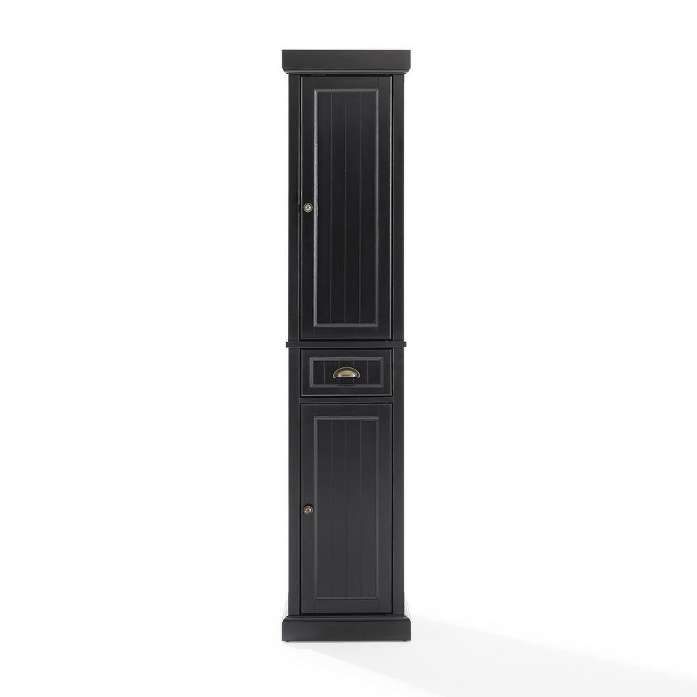 Seaside Distressed Black Tall Linen Cabinet with Adjustable Shelving