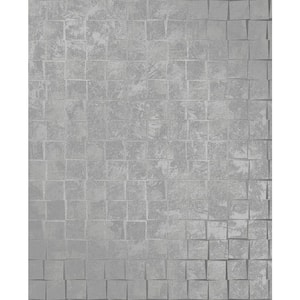 Dagmar Silver Medium Squares Silver Wallpaper Sample