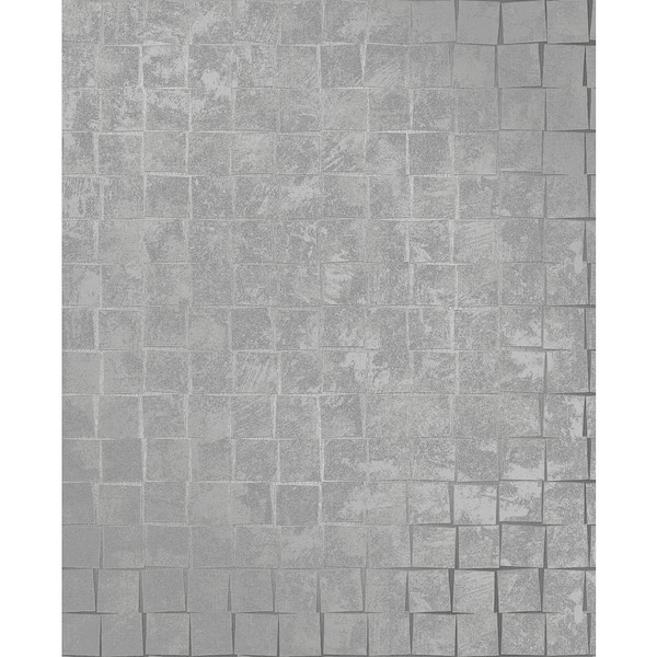 Brewster Dagmar Silver Medium Squares Silver Wallpaper Sample