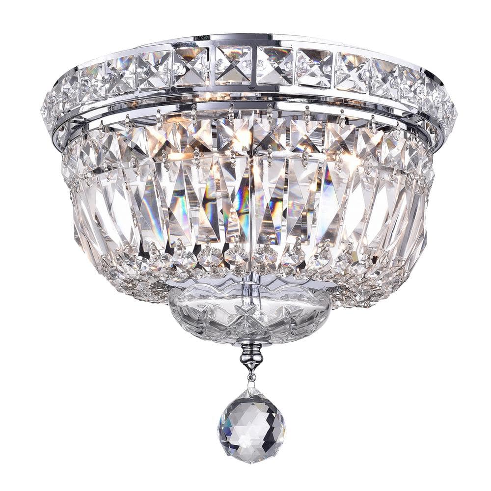Glam Crystal and Chrome Flush Mount Chandelier, 9.5"