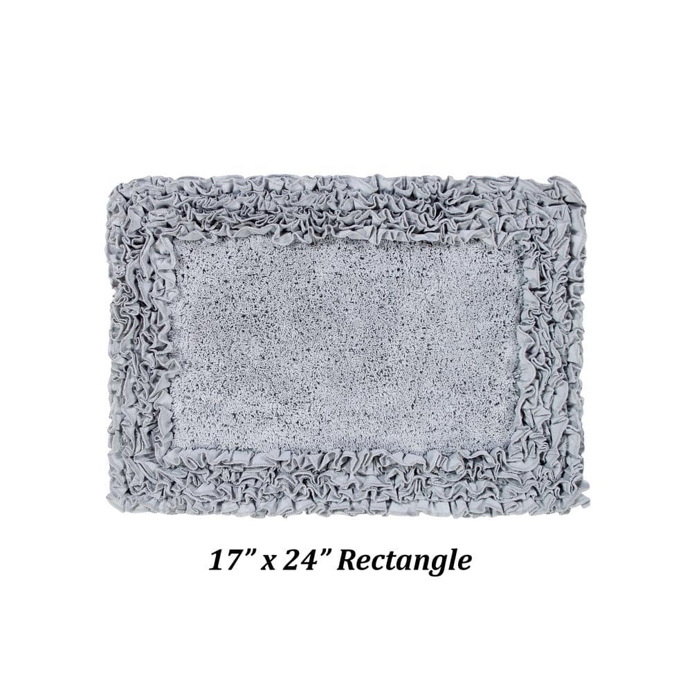 Silver Cotton Tufted Shaggy Border 2-Piece Bath Rug Set