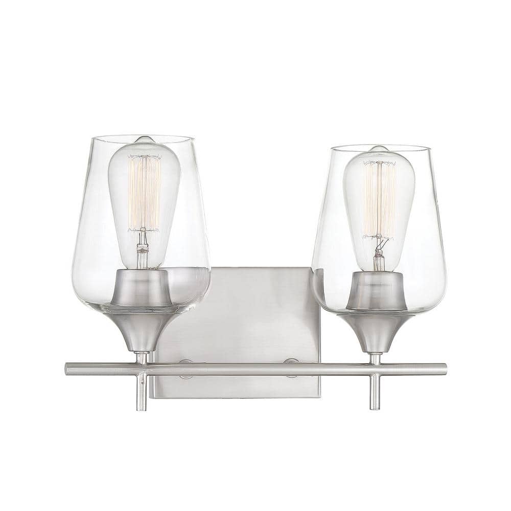 Satin Nickel 2-Light Vanity Fixture with Clear Glass Shades