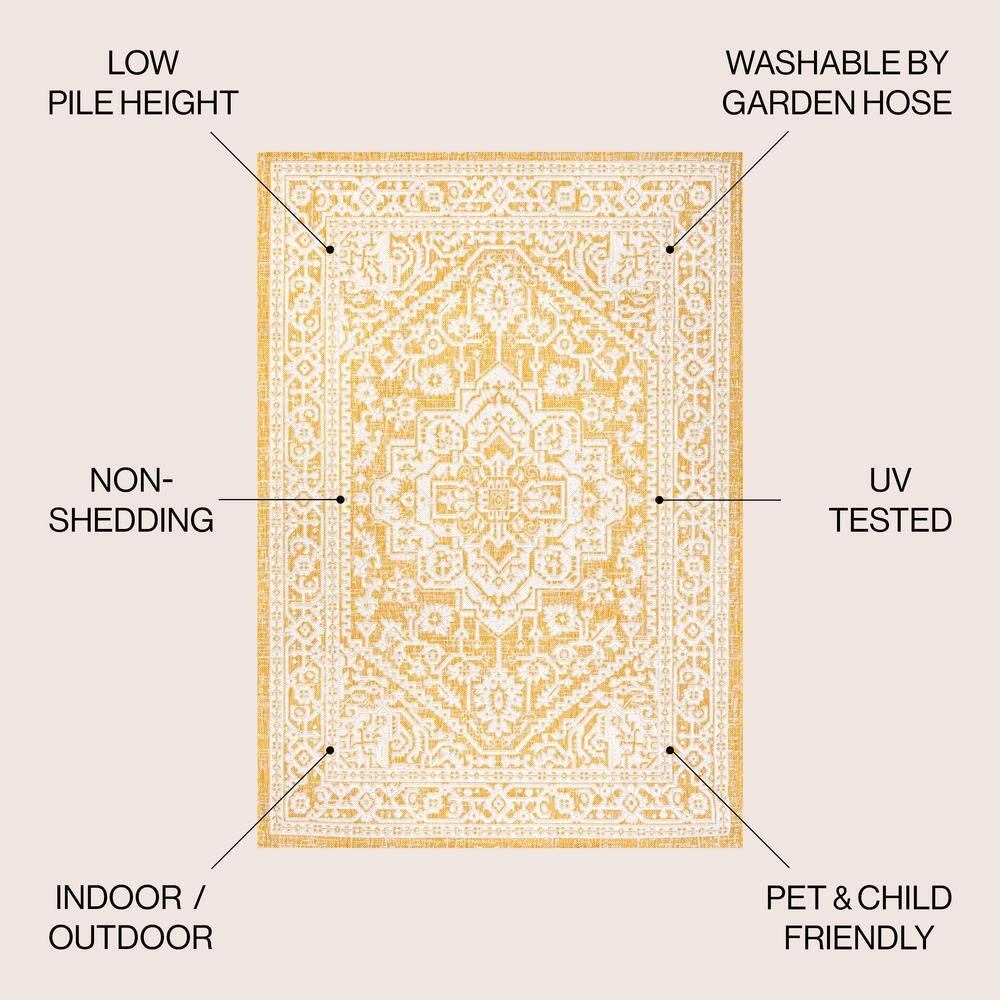 Sinjuri Yellow/Cream Medallion Hand-Woven 9' x 12' Indoor/Outdoor Rug