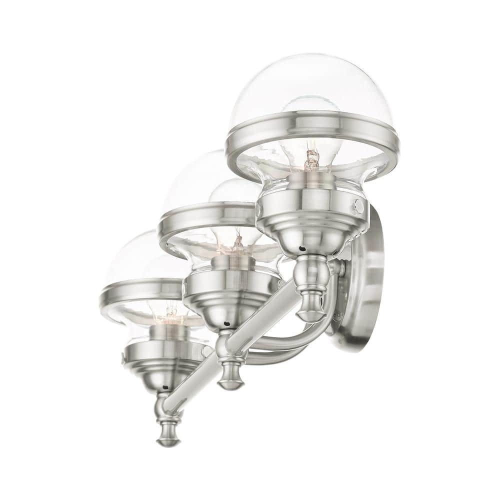Brushed Nickel 3-Light Vanity with Clear Glass Shades
