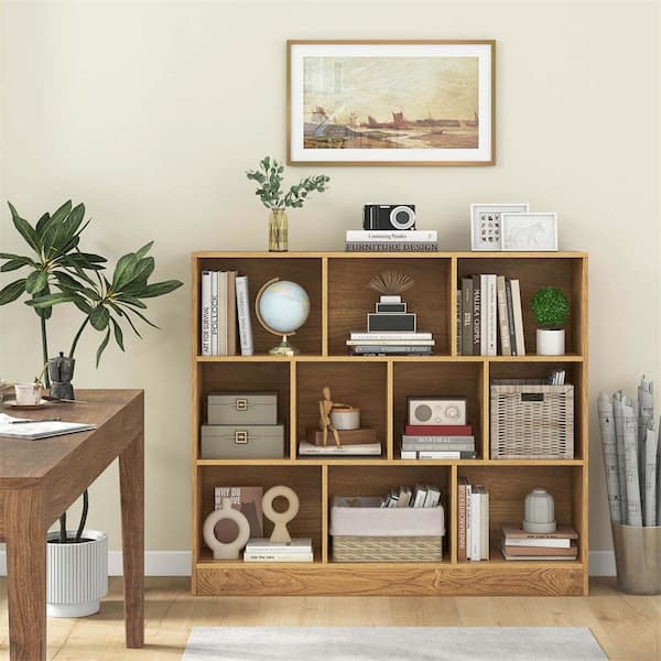 Costway 41 in. Tall Natural Engineered Wood 10-Shelf Standard Bookcase ...