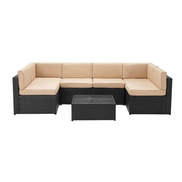 セットアップ Black 7-Piece Wicker Outdoor Sectional Set, All Weather