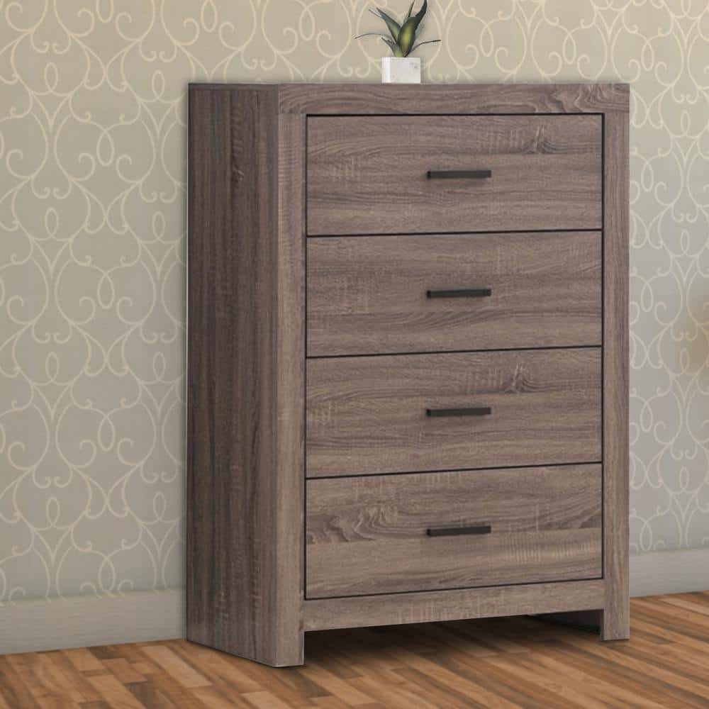 Elegant Brown 5-Drawer Wood & Metal Chest with Vertical Design