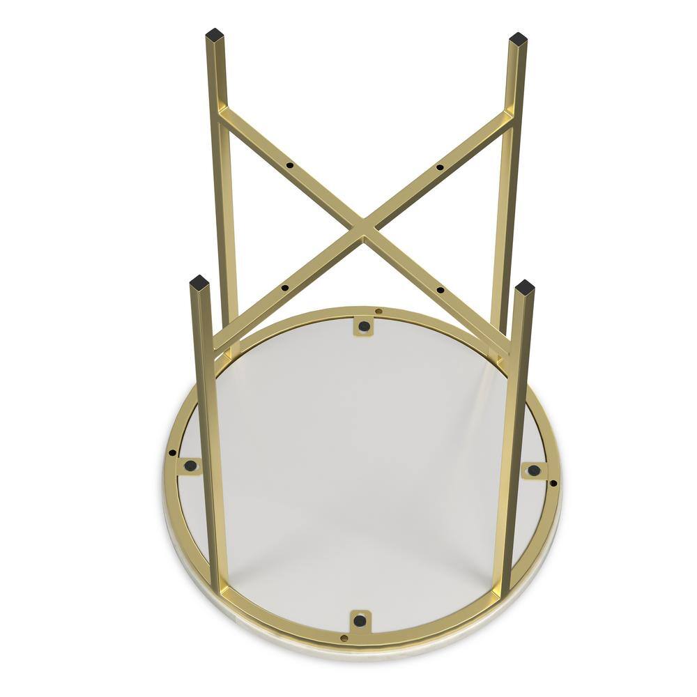Gold Metal and White Marble Round Side Table, 16 inch