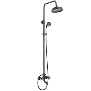 3-Spray Wall Slid Bar Round Rain Shower Faucet with Tub Faucet 2 Cross Handles in Matte Black (Valve Included)