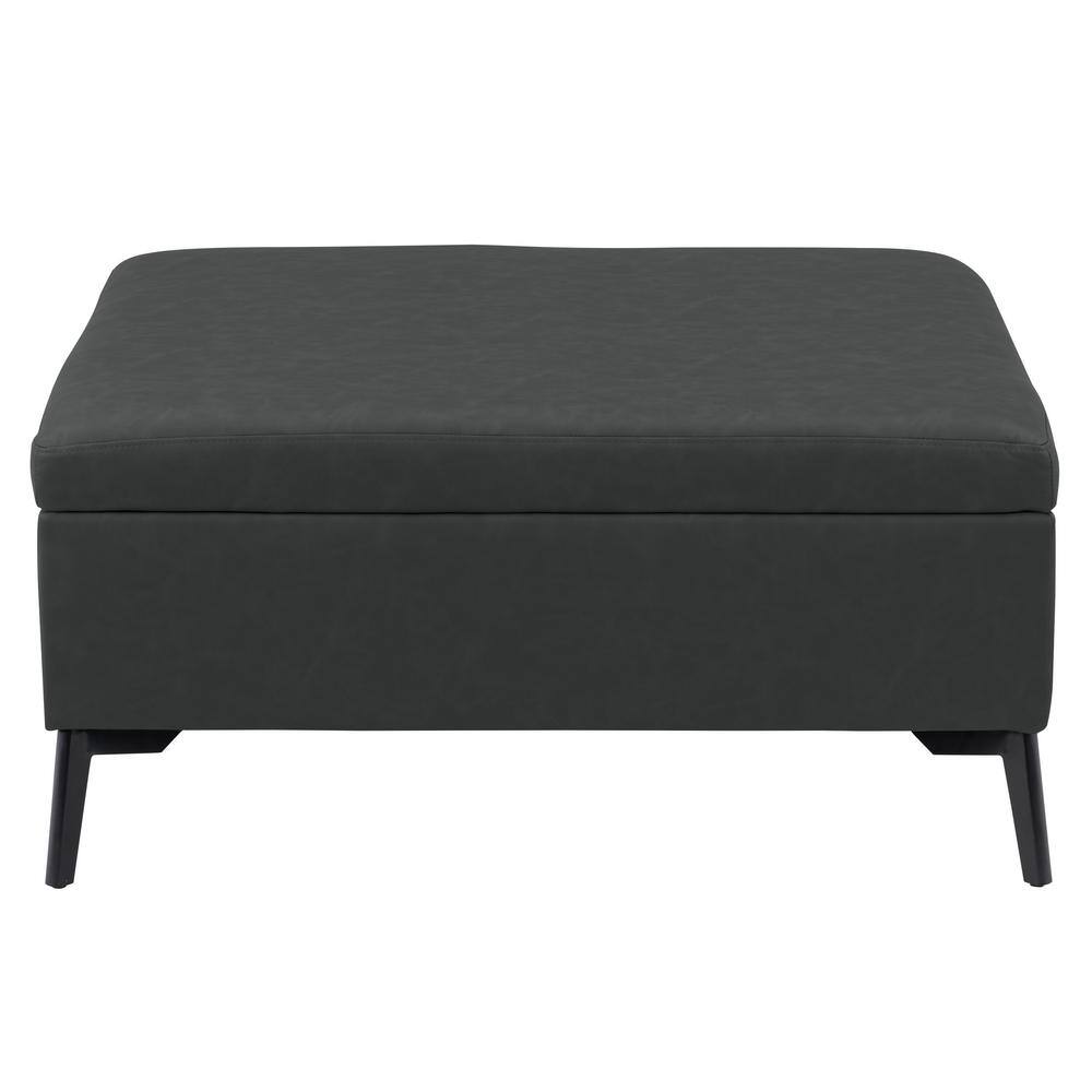 Linden Square Black Fabric Storage Ottoman with Metal Legs