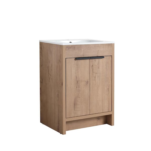 Bellaterra Home 23.6 in. W x 18.1 in. D x 33.5 in. H Single Bath Vanity in Neutral Finish with White Solid Surface Resin Sink Top