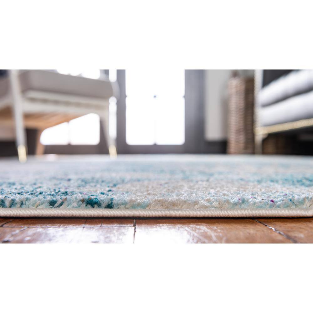 Light Blue Coastal Coral Pattern Synthetic Area Rug, 8' x 10'