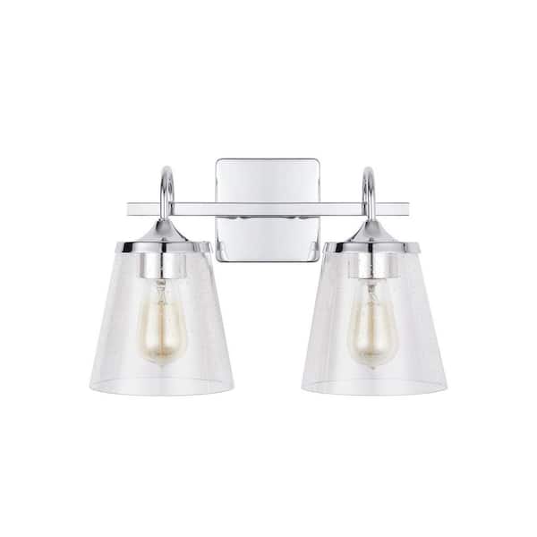 Capital Lighting Fixture Company Jayne 15 in. W x 10.5 in. H x 9 in. E 2-Light Chrome Vanity Light with Clear Seeded Cone Glass Shades
