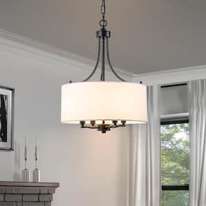 Fricke 4-Light Black Drum Chandelier with Fabric Shade