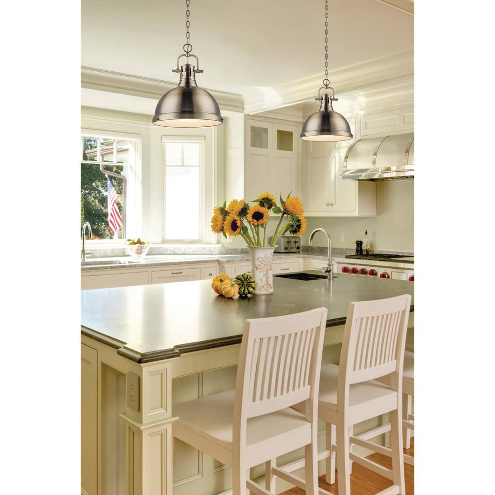Aged Brass Transitional 14'' Glass Pendant Light