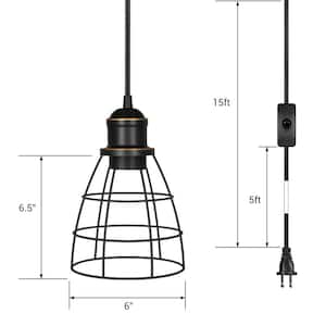 60 -Watt Black Adjustable Height Farmhouse Cage Pendant Light with Shade (2-Pack)