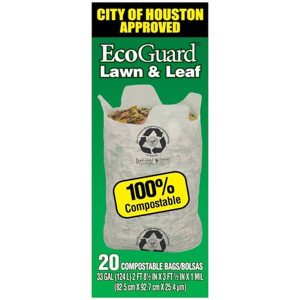 BioBag City Of Houston Compostable Lawn & Leaf Bags, 33 Gallon, 10