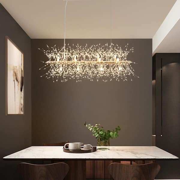 12-Light Gold Hanging Empire Linear Chandelier Lighting Blowball Crystal Island Chandelier for Kitchen Island