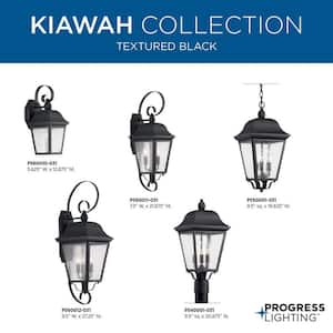 Kiawah Collection 2-Light Textured Black Clear Seeded Glass Farmhouse Outdoor Medium Wall Lantern Light