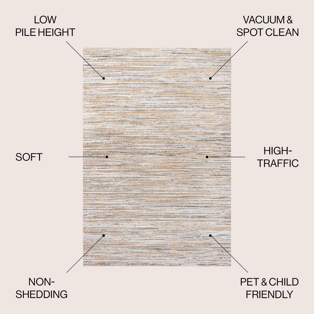 Beige and Gray Striped Synthetic Reversible Area Rug