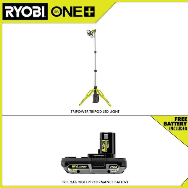 Hybrid Tri-Power Tripod Light with ONE+ 18V 2.0 Ah Lithium-Ion HIGH PERFORMANCE Battery