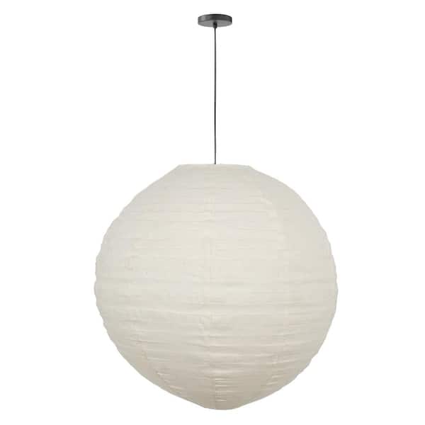 MPG Orb 24 in. 60-Watt 1-Light Ivory Hanging Lantern Pendant-Light with Round Fabric Shade and Black Hardwire